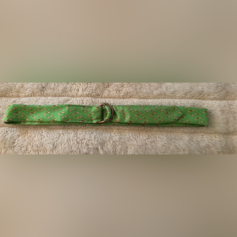 Green Italian silk tie belt with martinis by J. Crew
Small/Medium